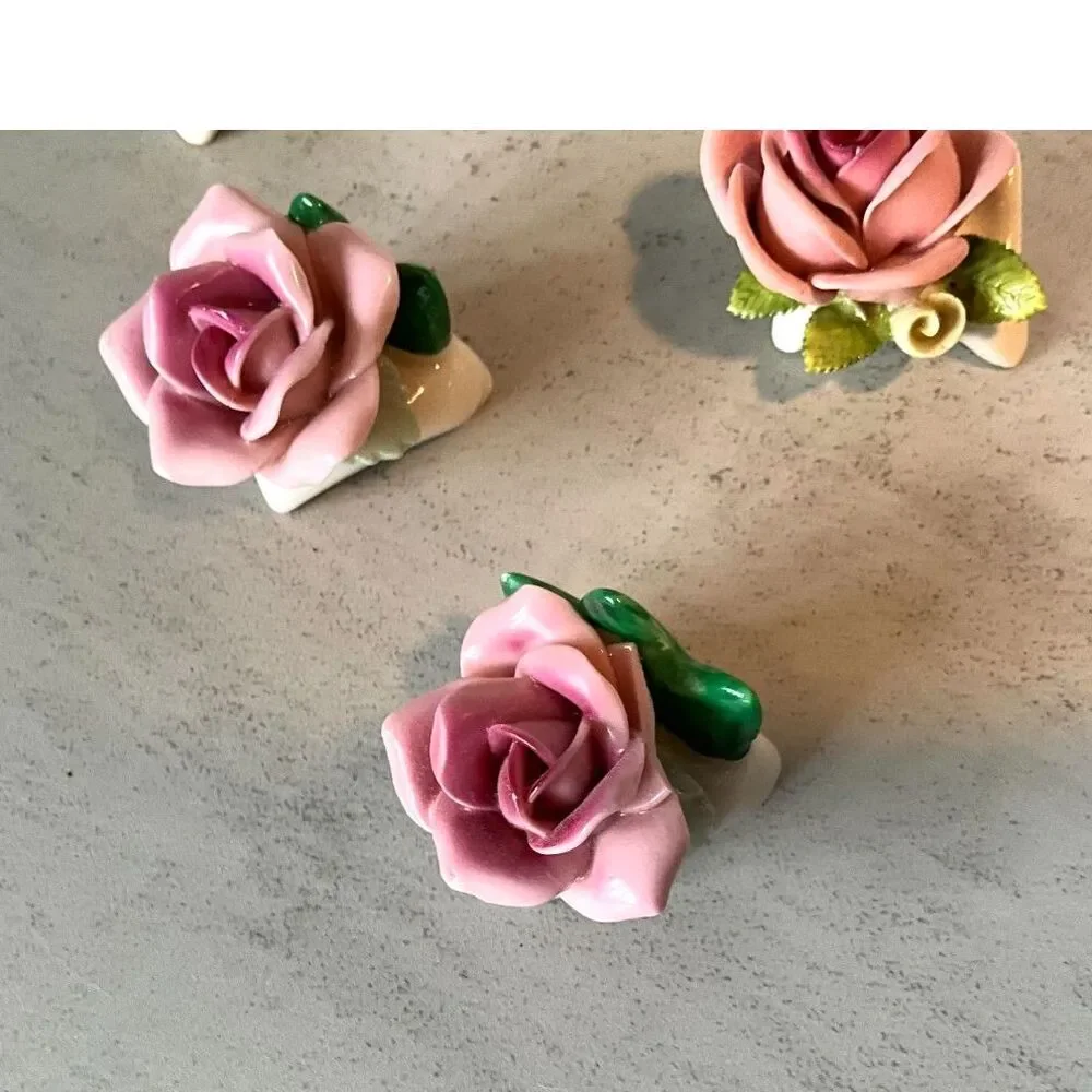 4 beautiful pink roses AK Kaiser Handarbeit Pink porcelain roses set of 4
